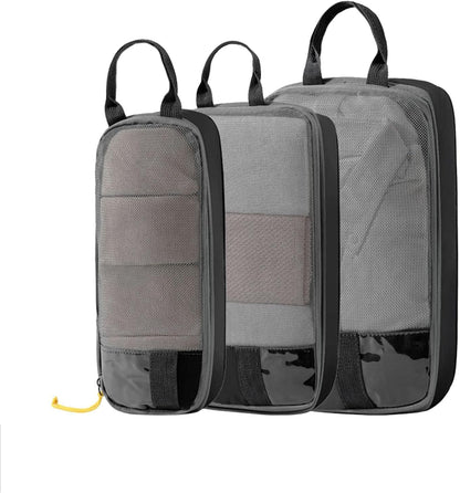 Expandable Space-Saving Cubes/Bags for Travel, Dual Zipper Compression Packing Luggage Organizer Bags with Breathable Mesh Design (Blue + double-ended round bag)