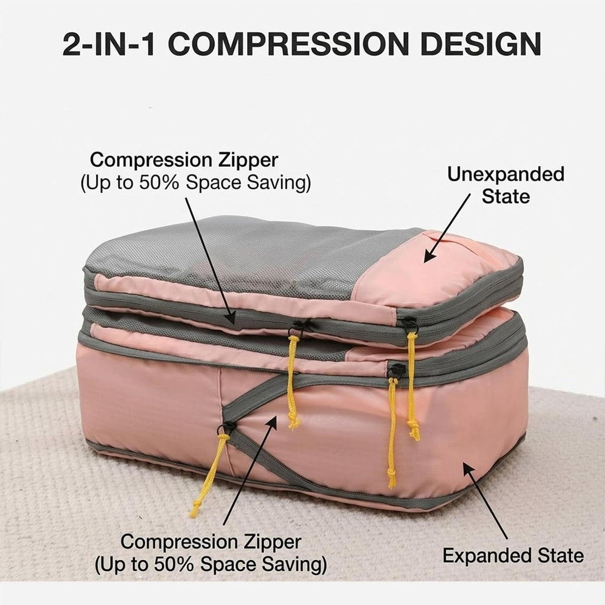 Expandable Space-Saving Cubes/Bags for Travel, Dual Zipper Compression Packing Luggage Organizer Bags with Breathable Mesh Design (Blue + double-ended round bag)