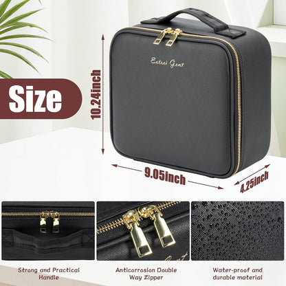 Makeup Travel Train Case with Mirror LED Light 3 Adjustable Brightness Cosmetic Bag Portable Storage Adjustable Partition Waterproof Makeup Brushes Makeup Jewelry Gift for Women (Leopard Print)