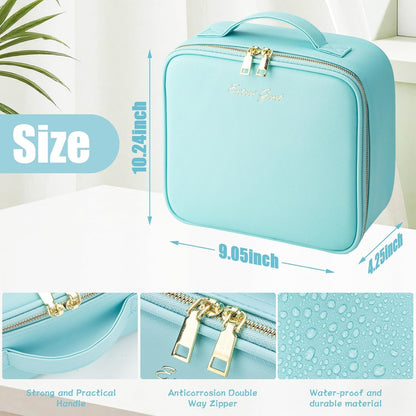 Makeup Travel Train Case with Mirror LED Light 3 Adjustable Brightness Cosmetic Bag Portable Storage Adjustable Partition Waterproof Makeup Brushes Makeup Jewelry Gift for Women (Leopard Print)