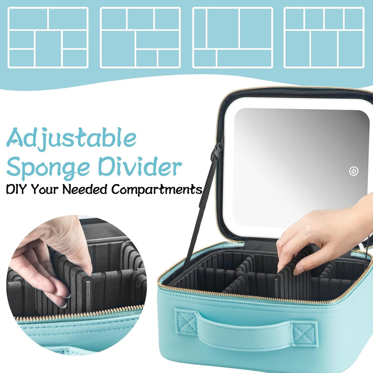 Makeup Travel Train Case with Mirror LED Light 3 Adjustable Brightness Cosmetic Bag Portable Storage Adjustable Partition Waterproof Makeup Brushes Makeup Jewelry Gift for Women (Leopard Print)
