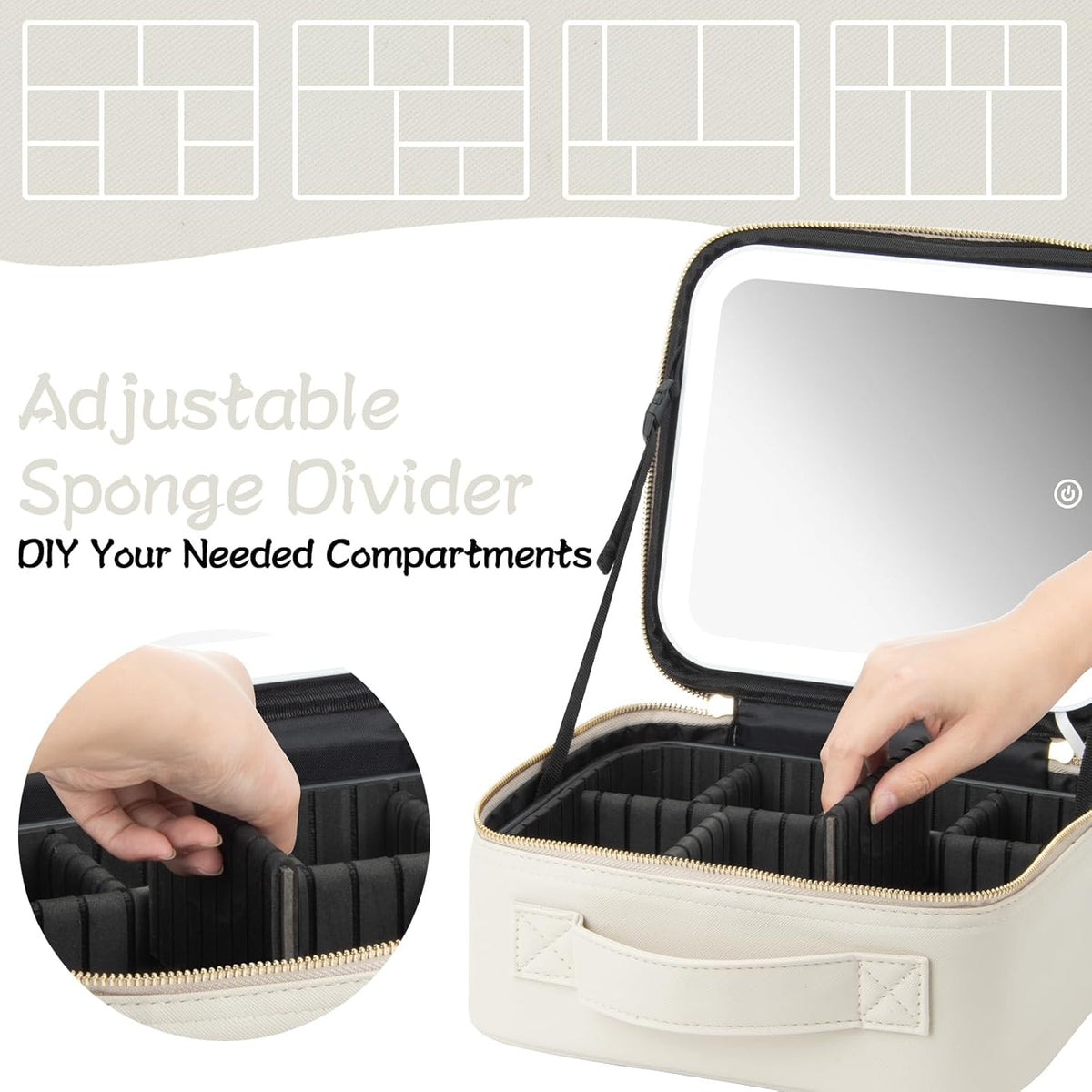 Makeup Travel Train Case with Mirror LED Light 3 Adjustable Brightness Cosmetic Bag Portable Storage Adjustable Partition Waterproof Makeup Brushes Makeup Jewelry Gift for Women (Leopard Print)