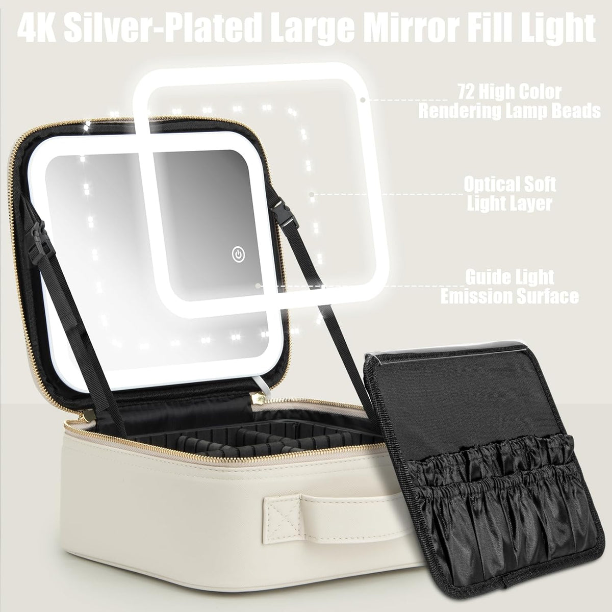 Makeup Travel Train Case with Mirror LED Light 3 Adjustable Brightness Cosmetic Bag Portable Storage Adjustable Partition Waterproof Makeup Brushes Makeup Jewelry Gift for Women (Leopard Print)