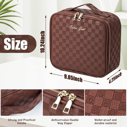 Makeup Travel Train Case with Mirror LED Light 3 Adjustable Brightness Cosmetic Bag Portable Storage Adjustable Partition Waterproof Makeup Brushes Makeup Jewelry Gift for Women (Leopard Print)