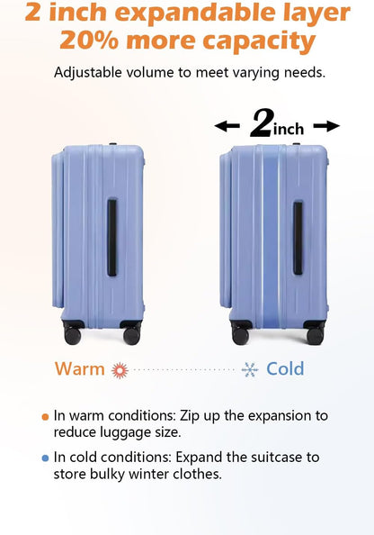 19 Inch Expandable Carry On Luggage with Cup Holder, Hardside TSA Approved Luggage with Spinner Wheels, Top Opening Suitcase For Travel, White