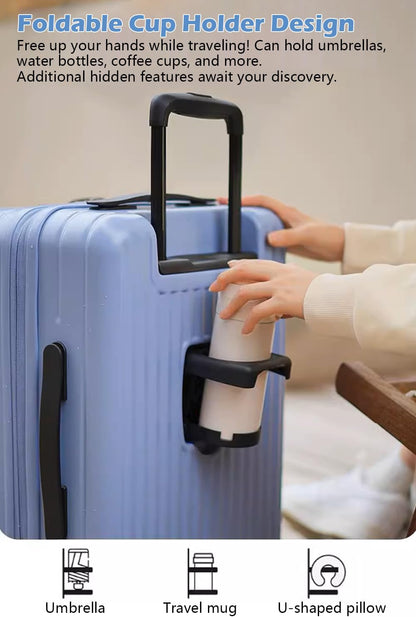 19 Inch Expandable Carry On Luggage with Cup Holder, Hardside TSA Approved Luggage with Spinner Wheels, Top Opening Suitcase For Travel, White