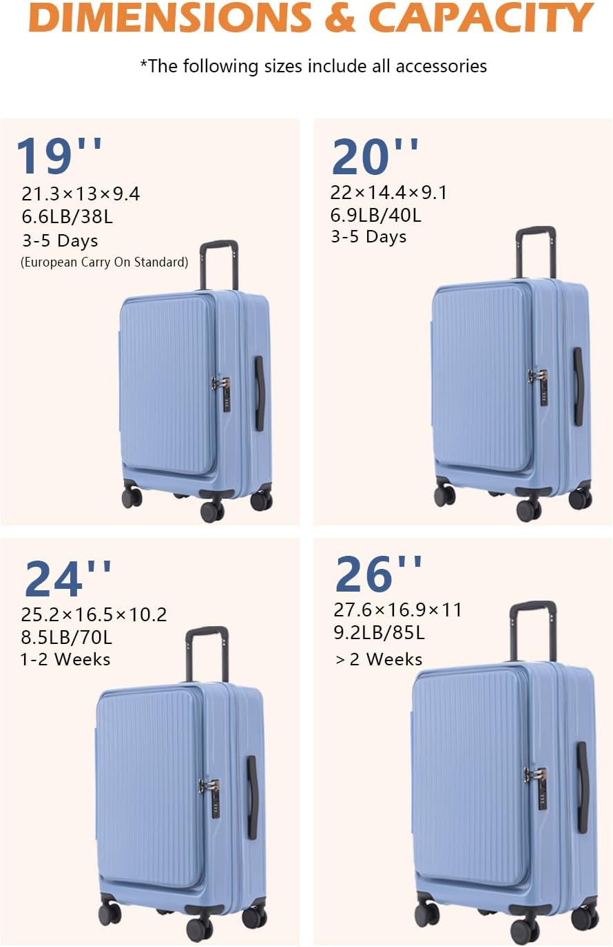 19 Inch Expandable Carry On Luggage with Cup Holder, Hardside TSA Approved Luggage with Spinner Wheels, Top Opening Suitcase For Travel, White