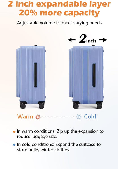 19 Inch Expandable Carry On Luggage with Cup Holder, Hardside TSA Approved Luggage with Spinner Wheels, Top Opening Suitcase For Travel, White