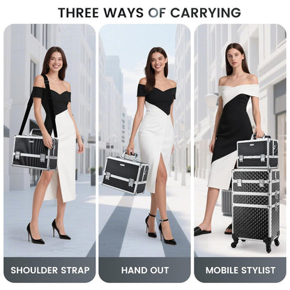 Makeup Train Case Makeup Case 12.6 Inch Large Cosmetic Box Organizer Travel Storage Professional Make Up Train Carrying Case with 6 Trays Locking Shoulder Strap Hard Vanity Storage Black