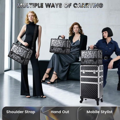 Makeup Train Case Makeup Case 12.6 Inch Large Cosmetic Box Organizer Travel Storage Professional Make Up Train Carrying Case with 6 Trays Locking Shoulder Strap Hard Vanity Storage Black