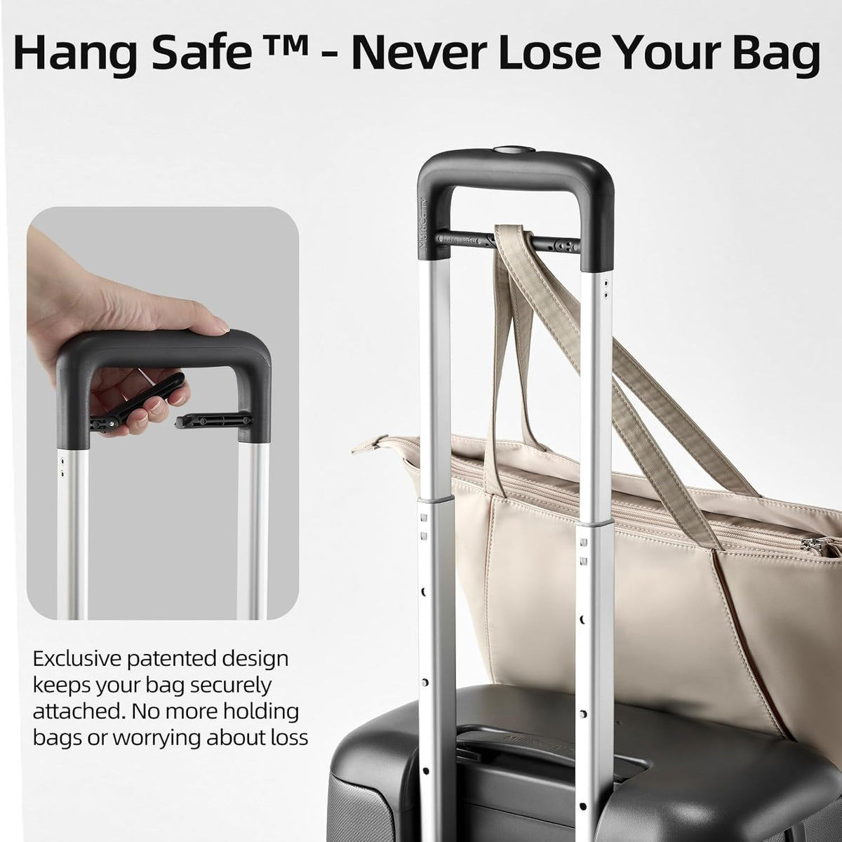 Hang Safe Carry On Luggage,22x14x9 Airline Approved Rolling Suitcase with Spinner Wheels,Bussiness Hard Shell Luggage with TSA Lock&USB Port for Travel,Zipperless,Lightweight,Grey