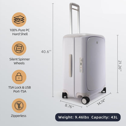 Hang Safe Carry On Luggage,22x14x9 Airline Approved Rolling Suitcase with Spinner Wheels,Bussiness Hard Shell Luggage with TSA Lock&USB Port for Travel,Zipperless,Lightweight,Grey