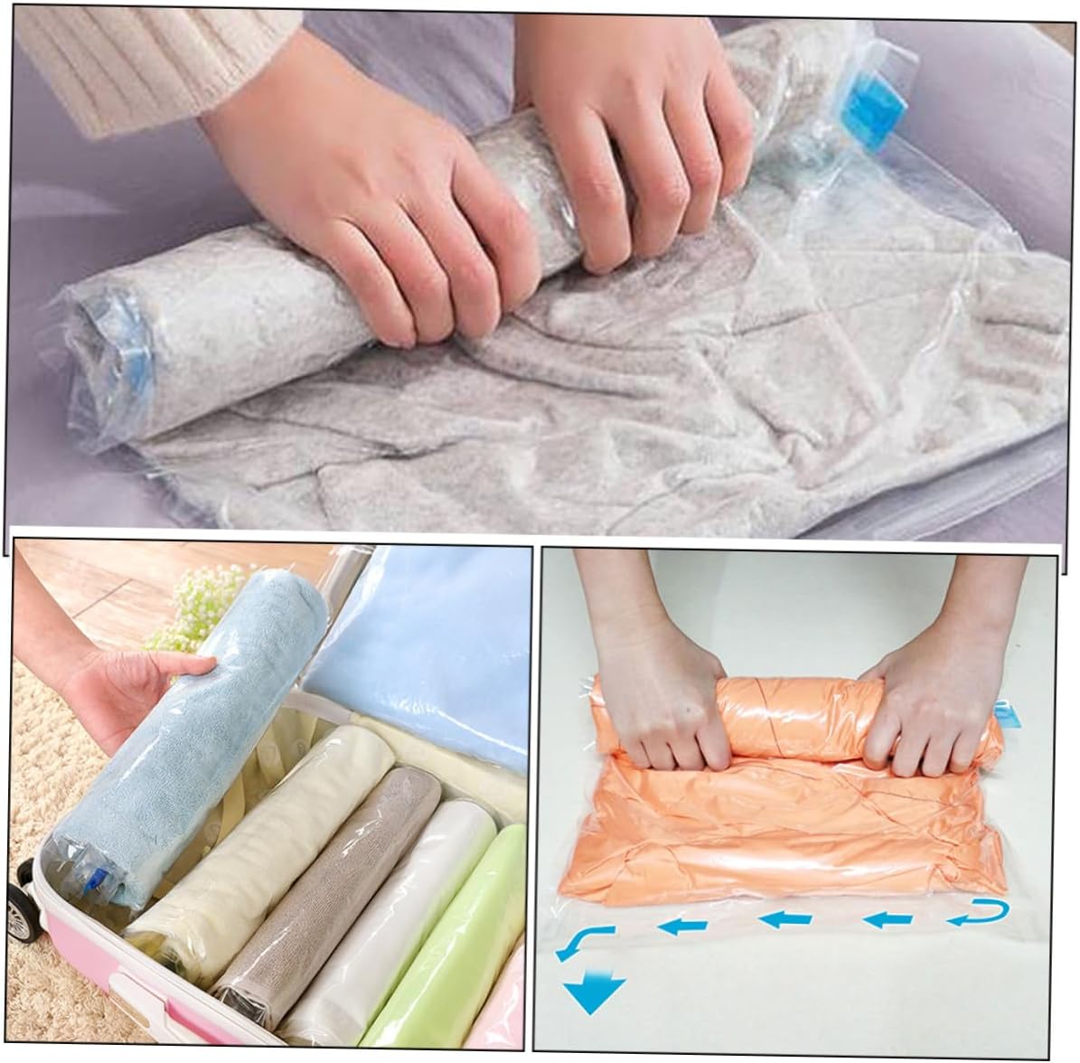 10pcs Vacuum Compression Storage Bags Foldable Space Saver Bags for Travel Clothing and Outerwear, Multi-size (35x50cm, 40x50cm, 40x60cm, 50x70cm) Roll-up Packing Organizers