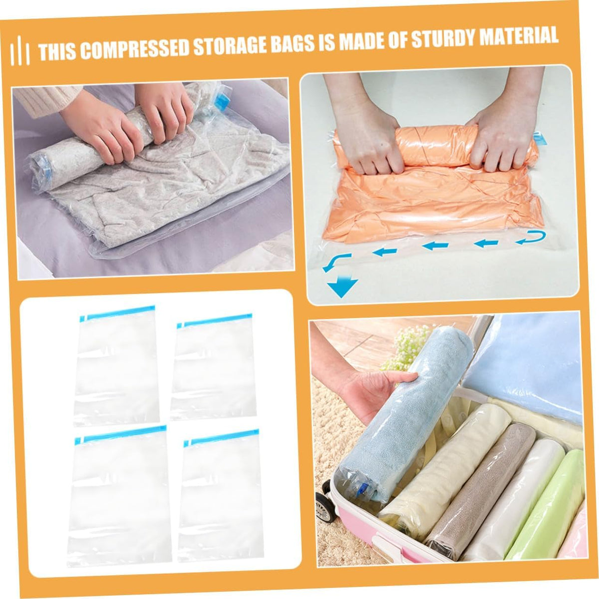 10pcs Vacuum Compression Storage Bags Foldable Space Saver Bags for Travel Clothing and Outerwear, Multi-size (35x50cm, 40x50cm, 40x60cm, 50x70cm) Roll-up Packing Organizers