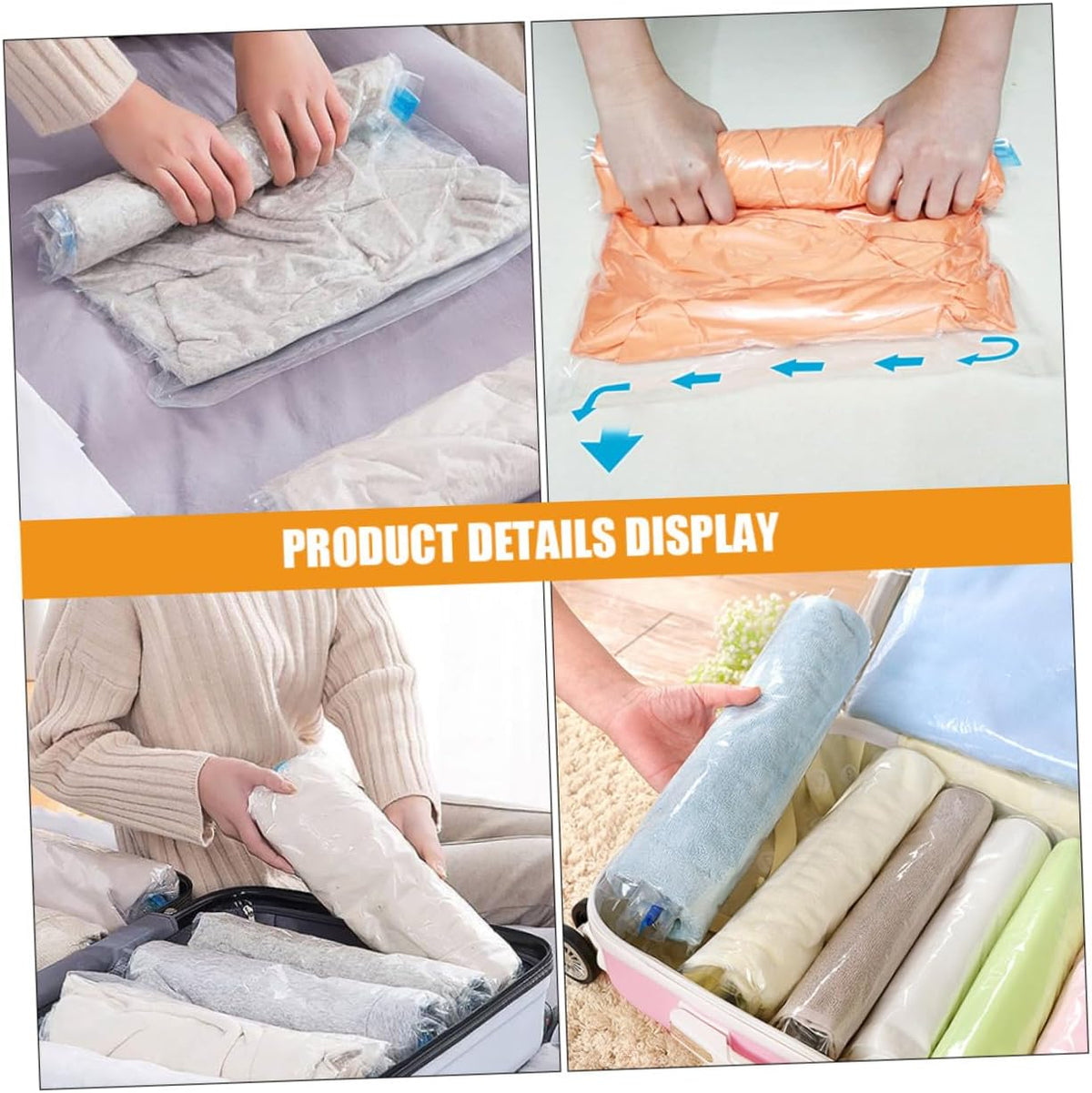 10pcs Vacuum Compression Storage Bags Foldable Space Saver Bags for Travel Clothing and Outerwear, Multi-size (35x50cm, 40x50cm, 40x60cm, 50x70cm) Roll-up Packing Organizers