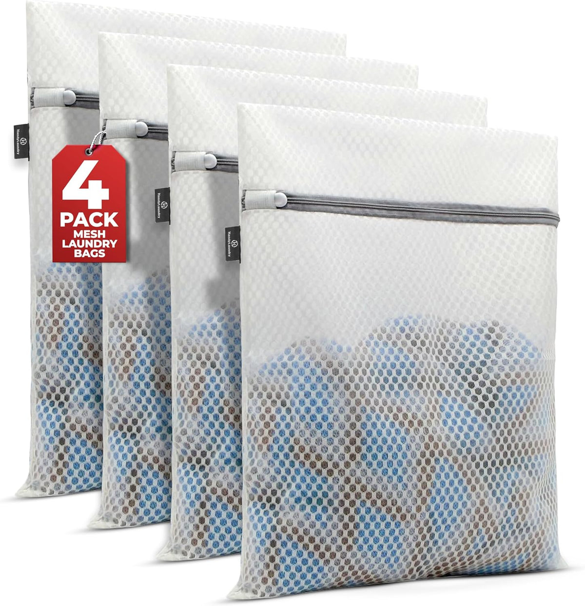 Mesh Laundry Bag - 4 Pack Zippered Honeycomb Net for Delicates - Delicates Wash Bags for Lingerie, Socks & Underwear - 12x16 Durable Washing Machine Protector