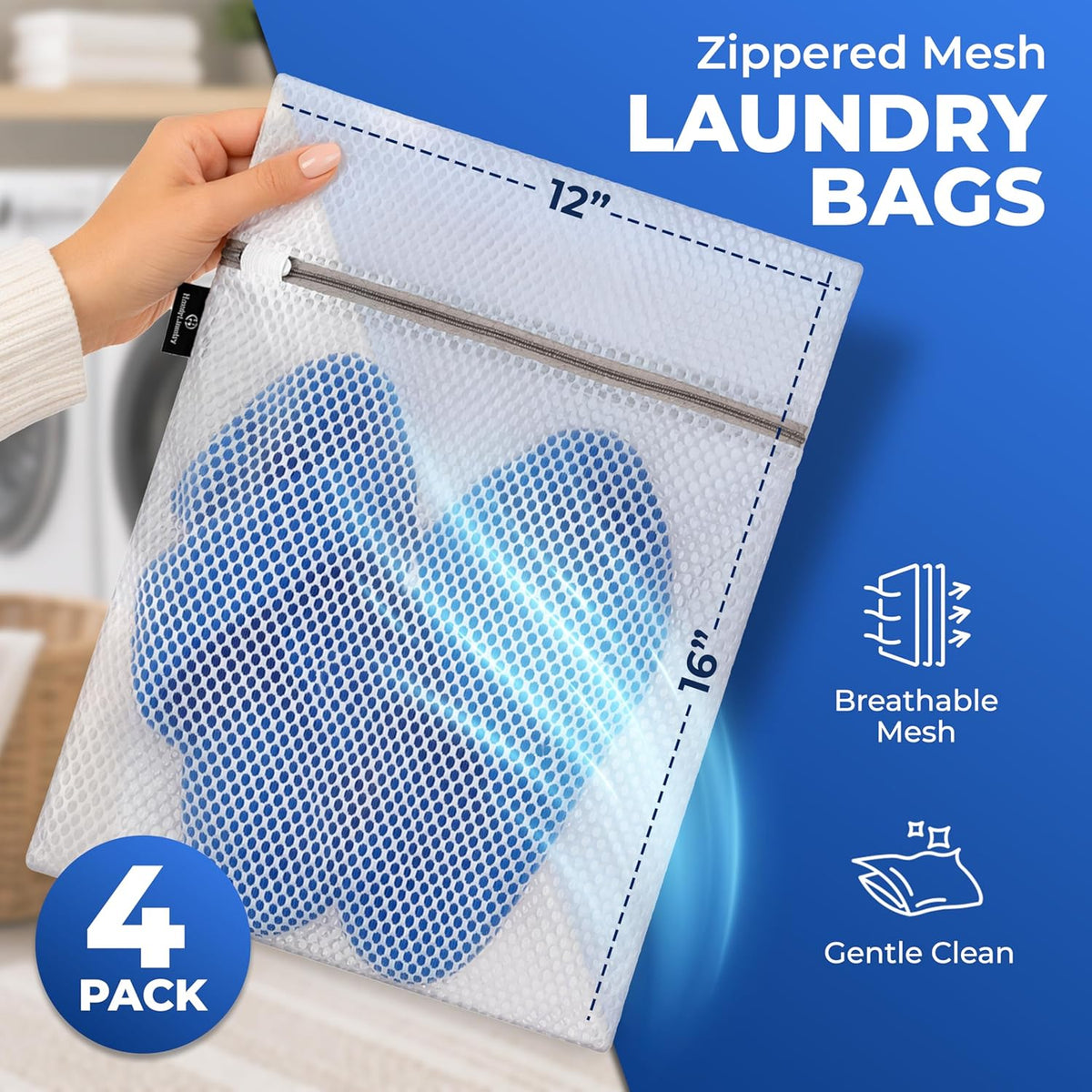 Mesh Laundry Bag - 4 Pack Zippered Honeycomb Net for Delicates - Delicates Wash Bags for Lingerie, Socks & Underwear - 12x16 Durable Washing Machine Protector