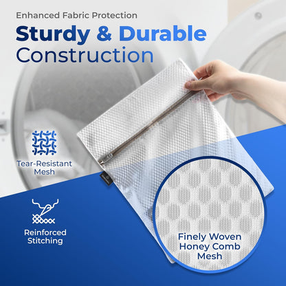 Mesh Laundry Bag - 4 Pack Zippered Honeycomb Net for Delicates - Delicates Wash Bags for Lingerie, Socks & Underwear - 12x16 Durable Washing Machine Protector