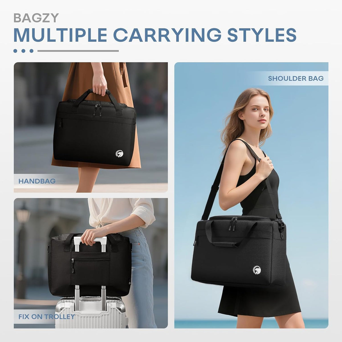 40x30x15cm Personal Item Travel Bag 16x12x6 inch Lightweight Gym Bag Foldable Duffle Bag Mens Water-resistant Weekender Bags for Women for Overnight Hospital Carry on Bags for Airplanes Gray