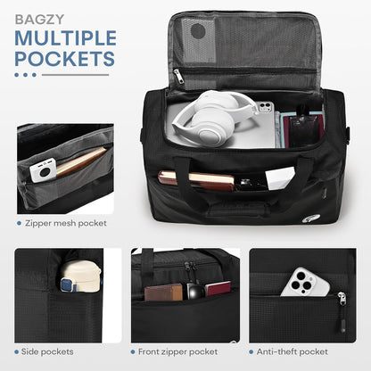 40x30x15cm Personal Item Travel Bag 16x12x6 inch Lightweight Gym Bag Foldable Duffle Bag Mens Water-resistant Weekender Bags for Women for Overnight Hospital Carry on Bags for Airplanes Gray