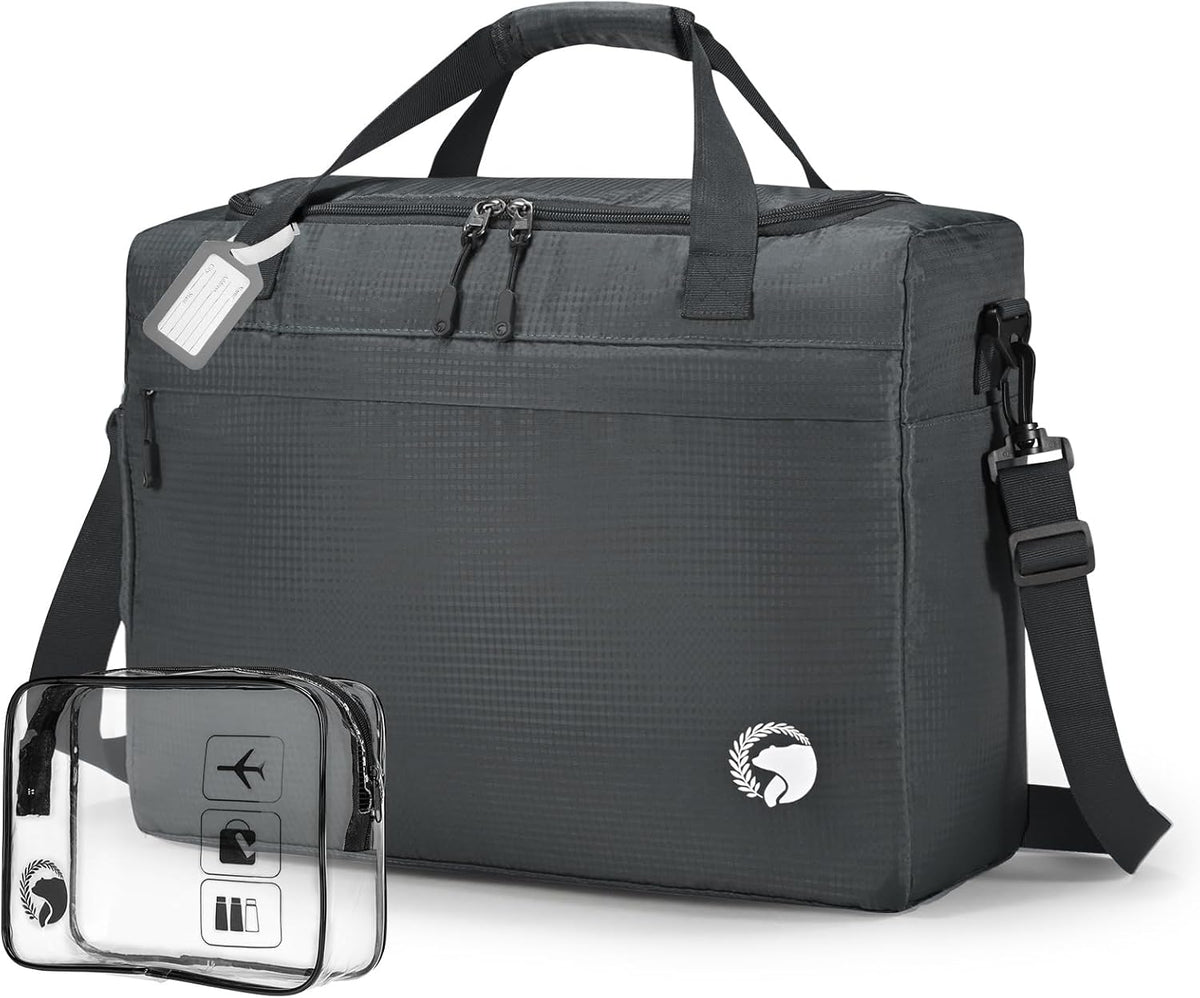 40x30x15cm Personal Item Travel Bag 16x12x6 inch Lightweight Gym Bag Foldable Duffle Bag Mens Water-resistant Weekender Bags for Women for Overnight Hospital Carry on Bags for Airplanes Gray