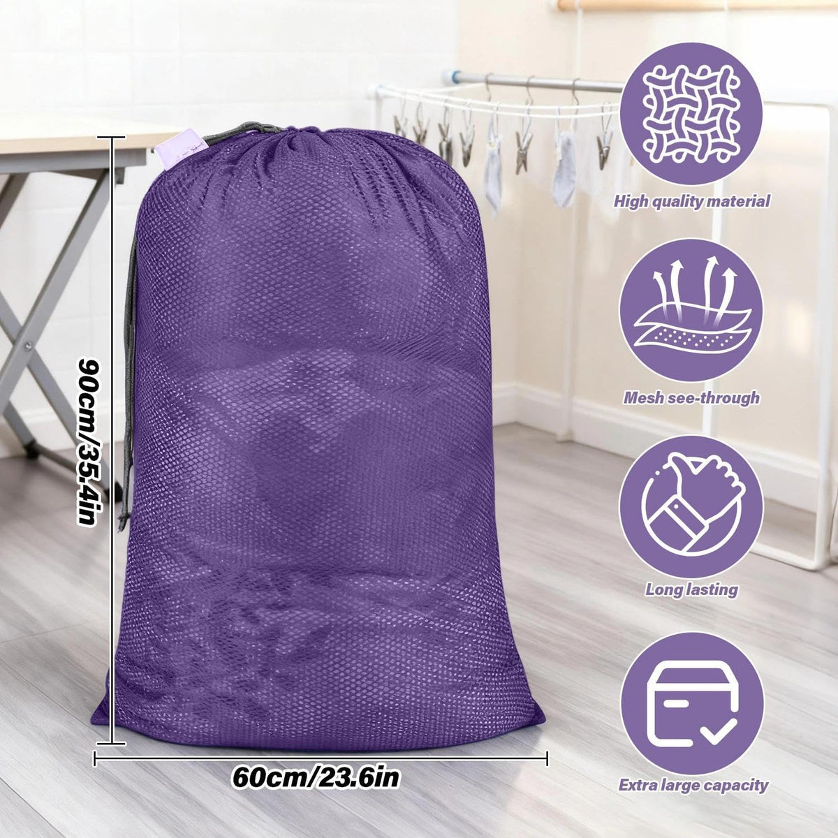 Drawstring Laundry Bags for Clothes Protective Wash and Storage Reusable and Lightweight Laundry Organizer Home and Travel