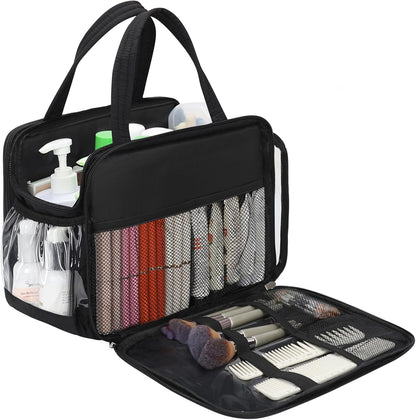 Travel Toiletry Bag for Women - Large Wide-Open Makeup Bag with Compartments, Lightweight Cosmetic Bag with Adjustable Dividers, Puffy Visible Toiletry Organizer for Full-Sized Container