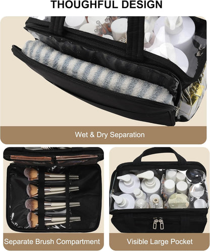 Travel Toiletry Bag for Women - Large Wide-Open Makeup Bag with Compartments, Lightweight Cosmetic Bag with Adjustable Dividers, Puffy Visible Toiletry Organizer for Full-Sized Container