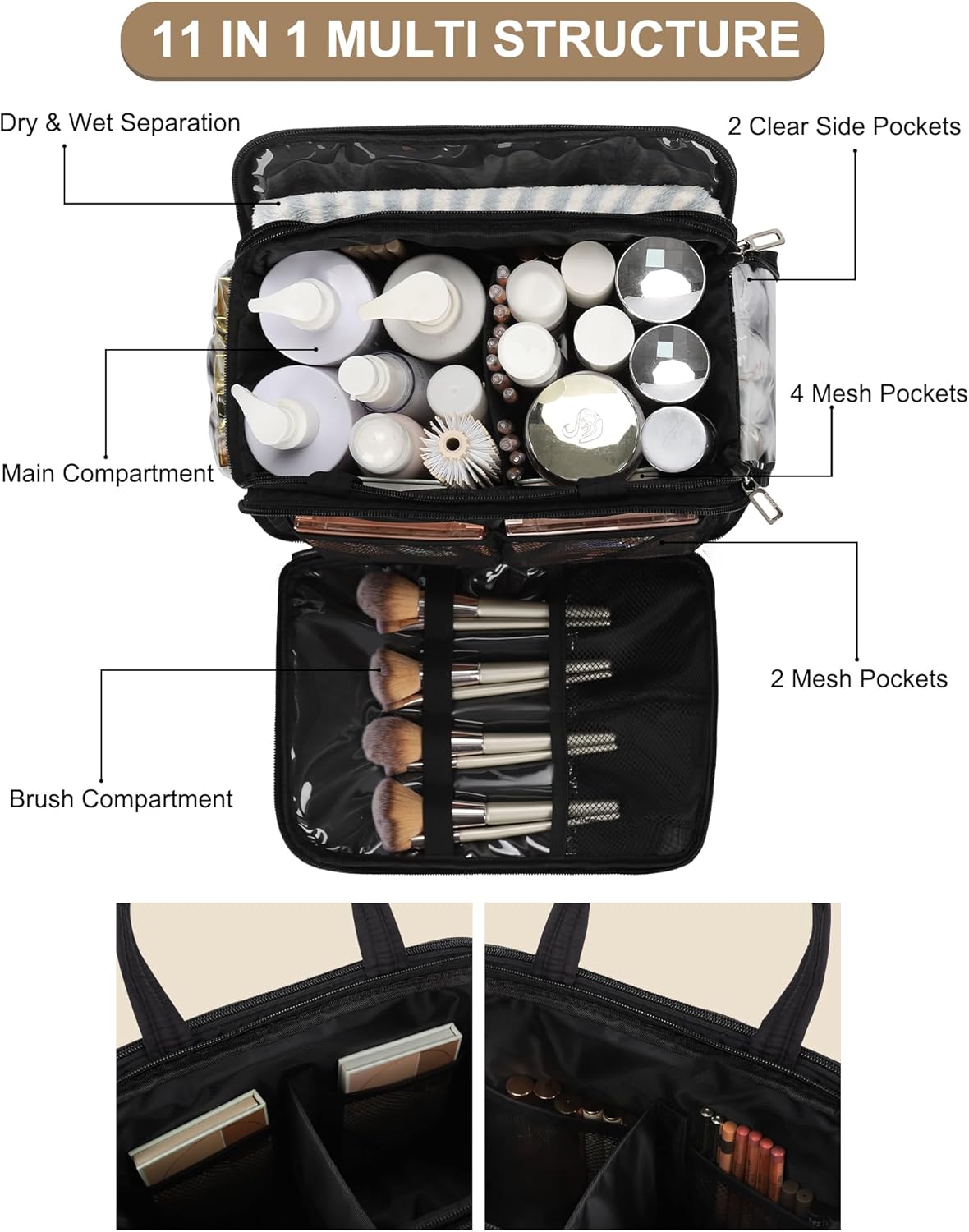 Travel Toiletry Bag for Women - Large Wide-Open Makeup Bag with Compartments, Lightweight Cosmetic Bag with Adjustable Dividers, Puffy Visible Toiletry Organizer for Full-Sized Container
