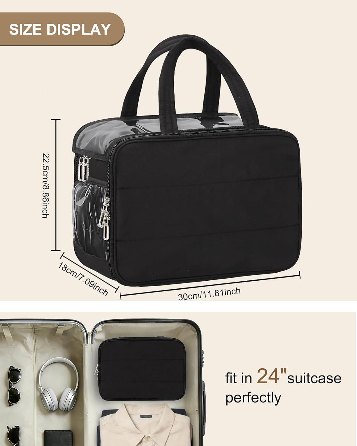 Travel Toiletry Bag for Women - Large Wide-Open Makeup Bag with Compartments, Lightweight Cosmetic Bag with Adjustable Dividers, Puffy Visible Toiletry Organizer for Full-Sized Container