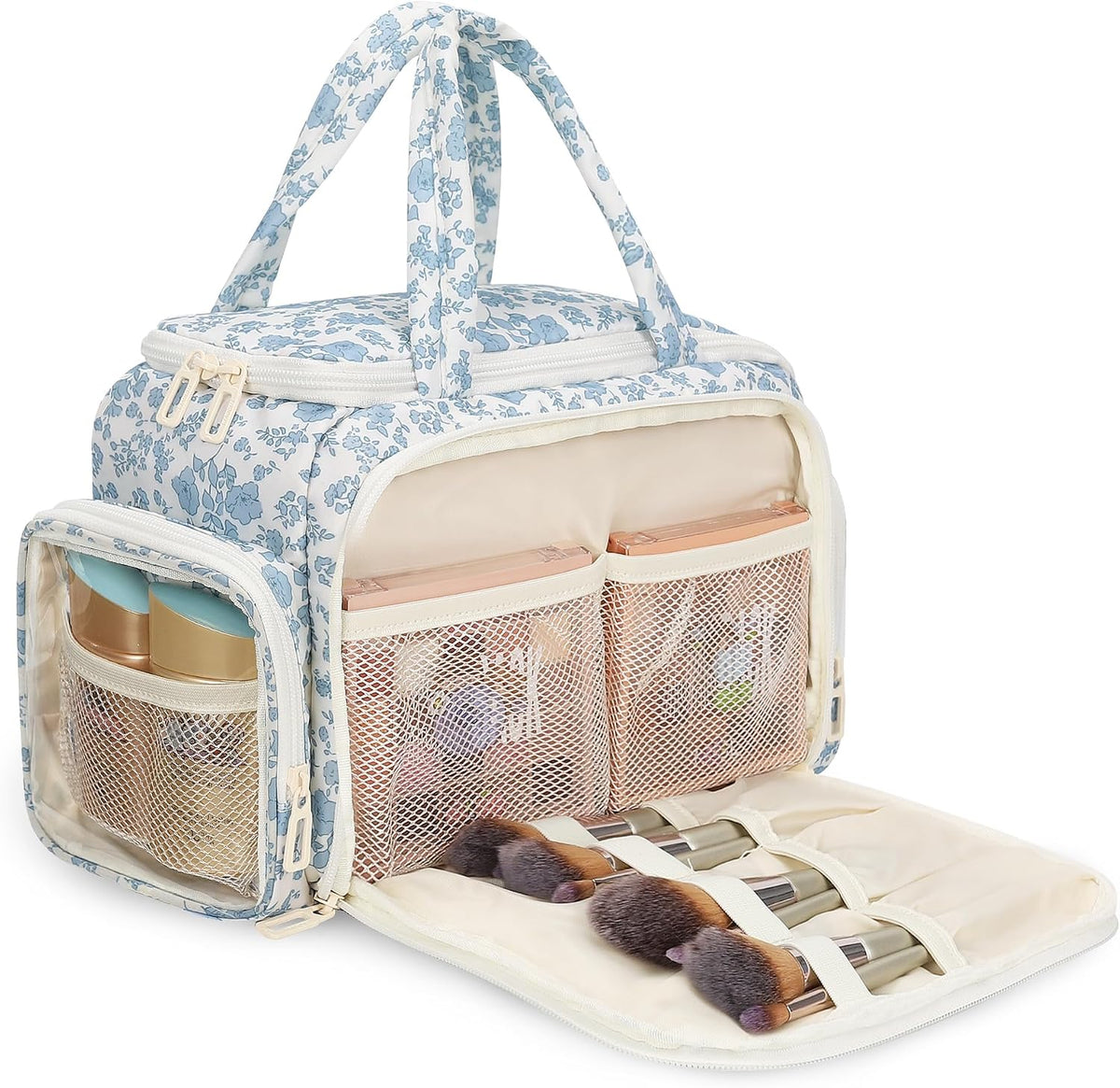 Travel Toiletry Bag for Women - Large Wide-Open Makeup Bag with Compartments, Lightweight Cosmetic Bag with Adjustable Dividers, Puffy Visible Toiletry Organizer for Full-Sized Container