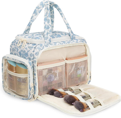 Travel Toiletry Bag for Women - Large Wide-Open Makeup Bag with Compartments, Lightweight Cosmetic Bag with Adjustable Dividers, Puffy Visible Toiletry Organizer for Full-Sized Container