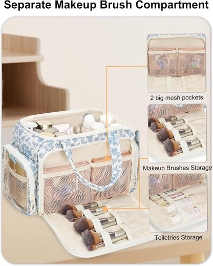 Travel Toiletry Bag for Women - Large Wide-Open Makeup Bag with Compartments, Lightweight Cosmetic Bag with Adjustable Dividers, Puffy Visible Toiletry Organizer for Full-Sized Container