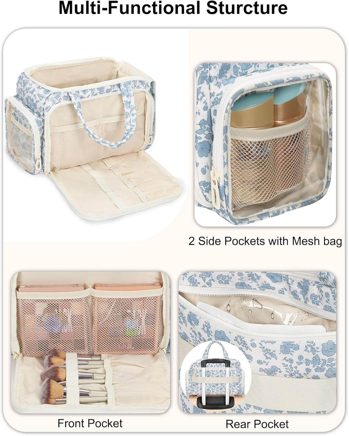 Travel Toiletry Bag for Women - Large Wide-Open Makeup Bag with Compartments, Lightweight Cosmetic Bag with Adjustable Dividers, Puffy Visible Toiletry Organizer for Full-Sized Container