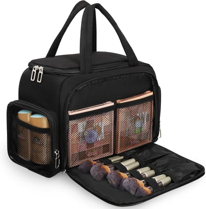 Travel Toiletry Bag for Women - Large Wide-Open Makeup Bag with Compartments, Lightweight Cosmetic Bag with Adjustable Dividers, Puffy Visible Toiletry Organizer for Full-Sized Container