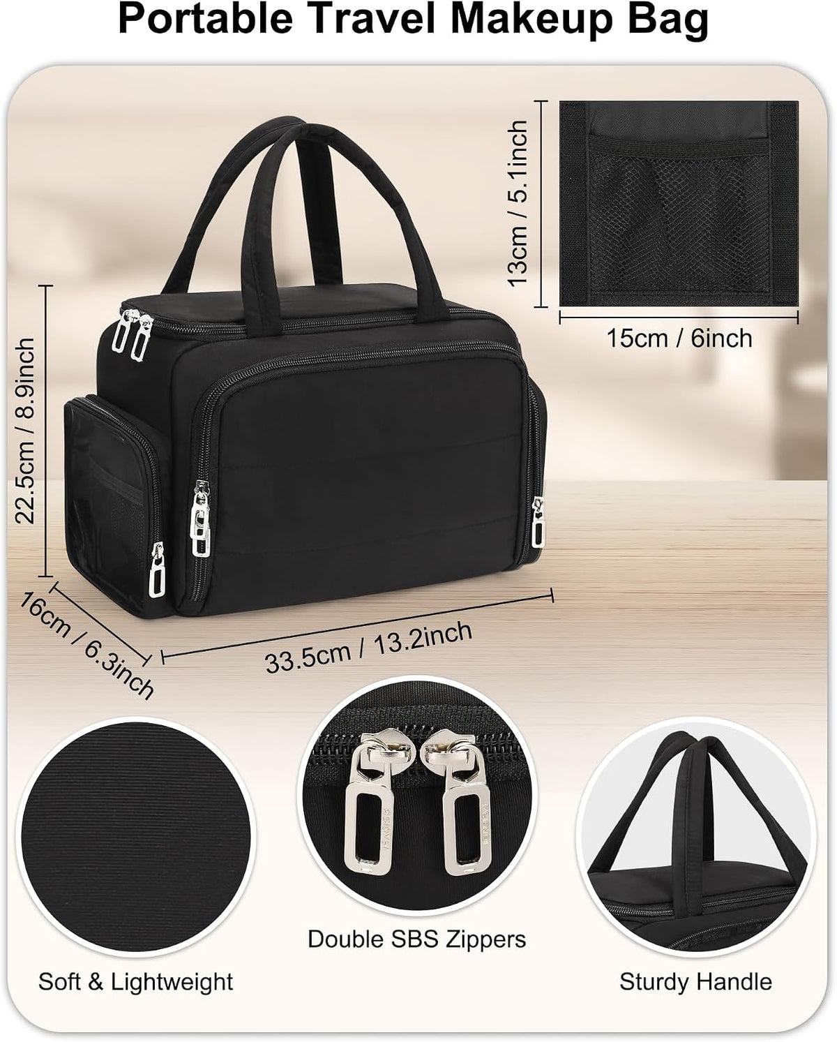 Travel Toiletry Bag for Women - Large Wide-Open Makeup Bag with Compartments, Lightweight Cosmetic Bag with Adjustable Dividers, Puffy Visible Toiletry Organizer for Full-Sized Container