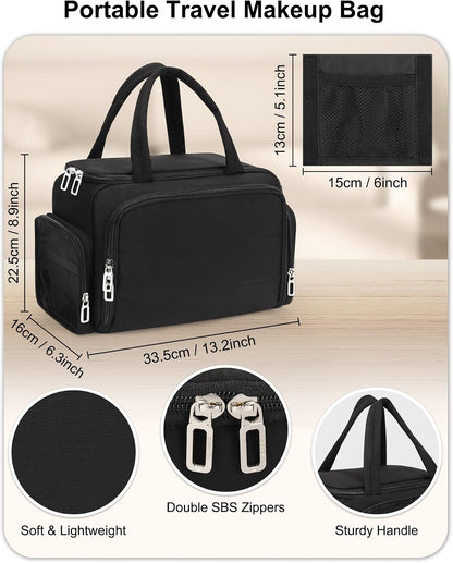 Travel Toiletry Bag for Women - Large Wide-Open Makeup Bag with Compartments, Lightweight Cosmetic Bag with Adjustable Dividers, Puffy Visible Toiletry Organizer for Full-Sized Container
