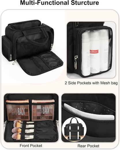 Travel Toiletry Bag for Women - Large Wide-Open Makeup Bag with Compartments, Lightweight Cosmetic Bag with Adjustable Dividers, Puffy Visible Toiletry Organizer for Full-Sized Container