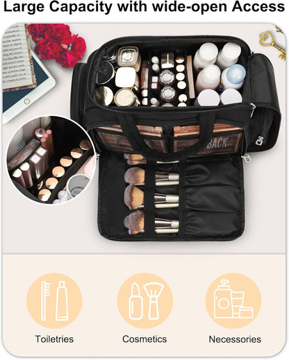 Travel Toiletry Bag for Women - Large Wide-Open Makeup Bag with Compartments, Lightweight Cosmetic Bag with Adjustable Dividers, Puffy Visible Toiletry Organizer for Full-Sized Container