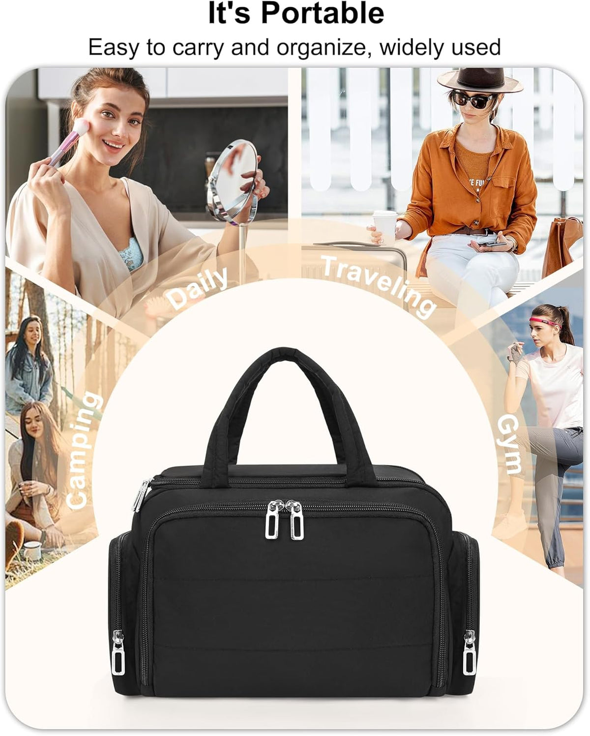 Travel Toiletry Bag for Women - Large Wide-Open Makeup Bag with Compartments, Lightweight Cosmetic Bag with Adjustable Dividers, Puffy Visible Toiletry Organizer for Full-Sized Container