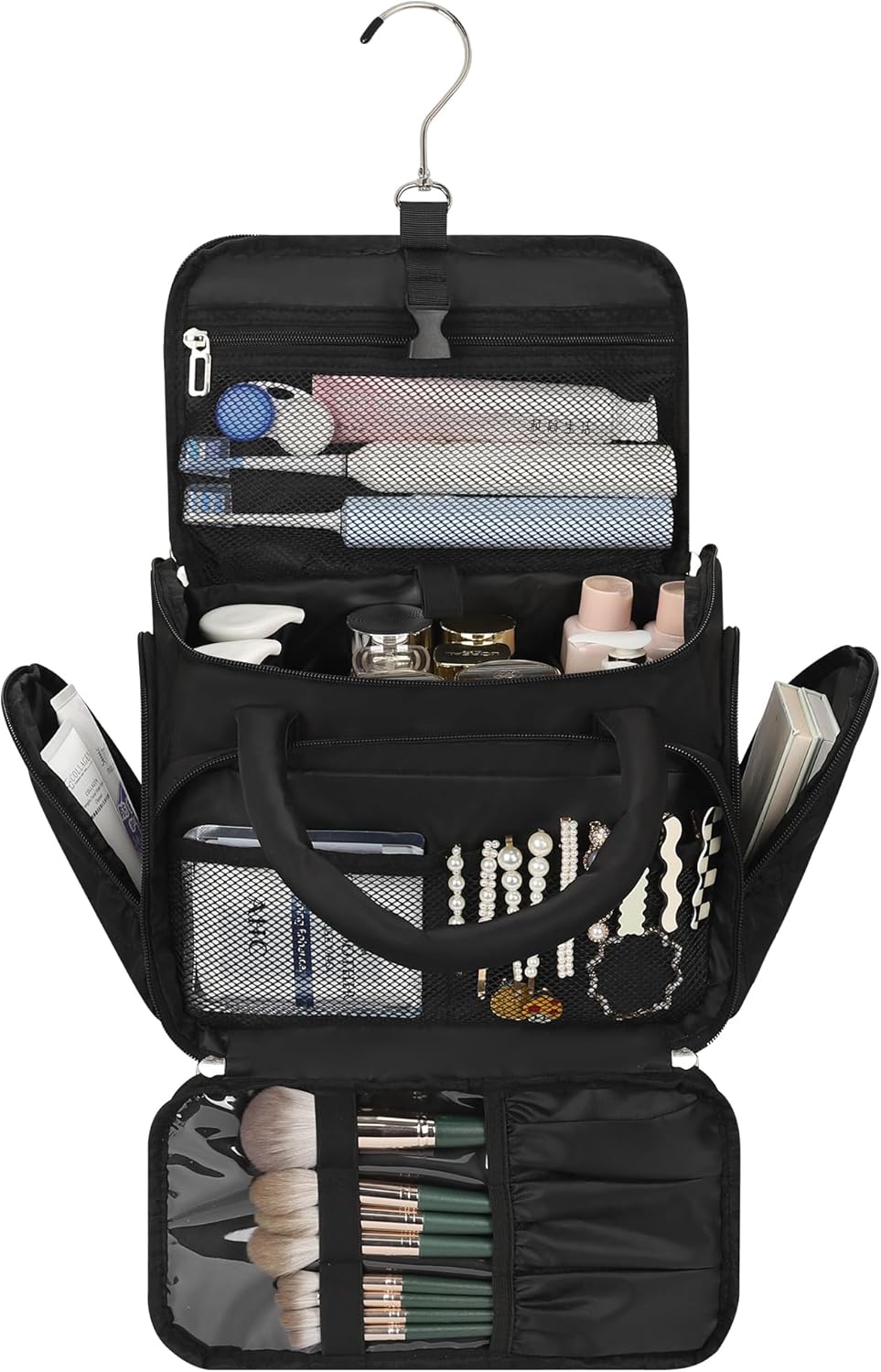 Travel Toiletry Bag for Women - Large Wide-Open Makeup Bag with Compartments, Lightweight Cosmetic Bag with Adjustable Dividers, Puffy Visible Toiletry Organizer for Full-Sized Container