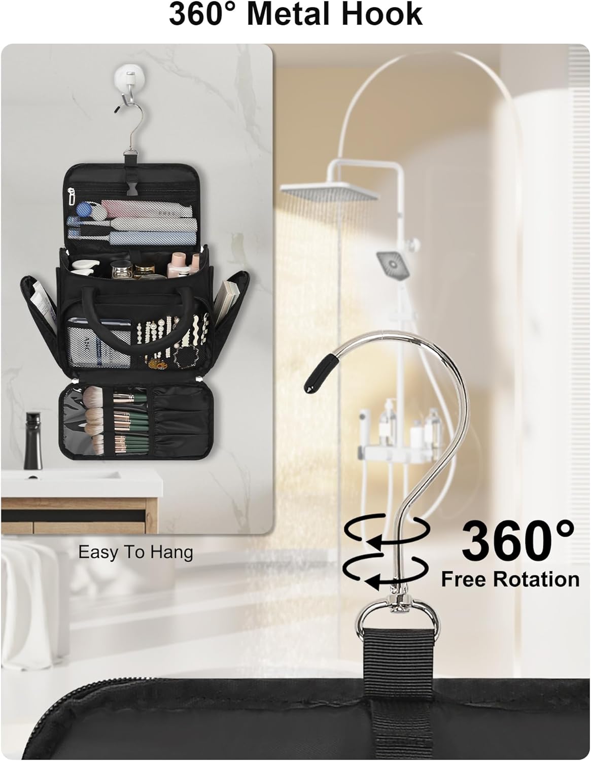 Travel Toiletry Bag for Women - Large Wide-Open Makeup Bag with Compartments, Lightweight Cosmetic Bag with Adjustable Dividers, Puffy Visible Toiletry Organizer for Full-Sized Container