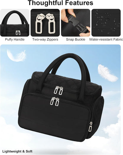 Travel Toiletry Bag for Women - Large Wide-Open Makeup Bag with Compartments, Lightweight Cosmetic Bag with Adjustable Dividers, Puffy Visible Toiletry Organizer for Full-Sized Container