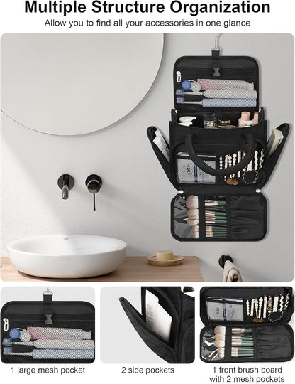 Travel Toiletry Bag for Women - Large Wide-Open Makeup Bag with Compartments, Lightweight Cosmetic Bag with Adjustable Dividers, Puffy Visible Toiletry Organizer for Full-Sized Container