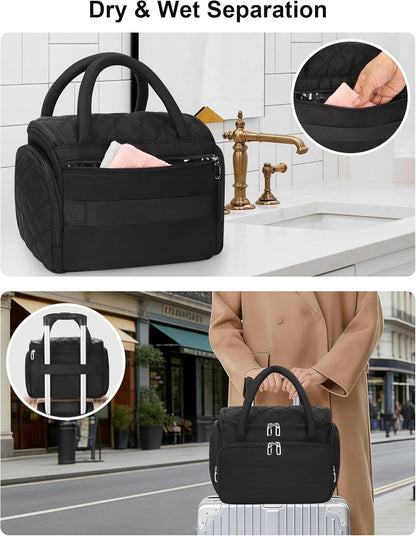 Travel Toiletry Bag for Women - Large Wide-Open Makeup Bag with Compartments, Lightweight Cosmetic Bag with Adjustable Dividers, Puffy Visible Toiletry Organizer for Full-Sized Container