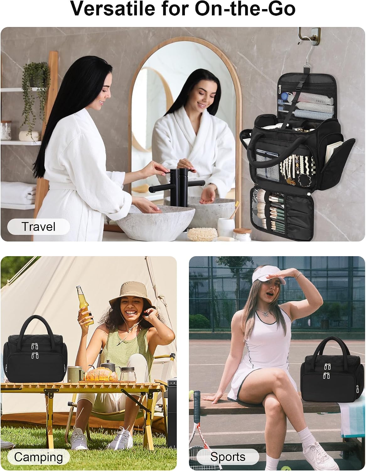 Travel Toiletry Bag for Women - Large Wide-Open Makeup Bag with Compartments, Lightweight Cosmetic Bag with Adjustable Dividers, Puffy Visible Toiletry Organizer for Full-Sized Container