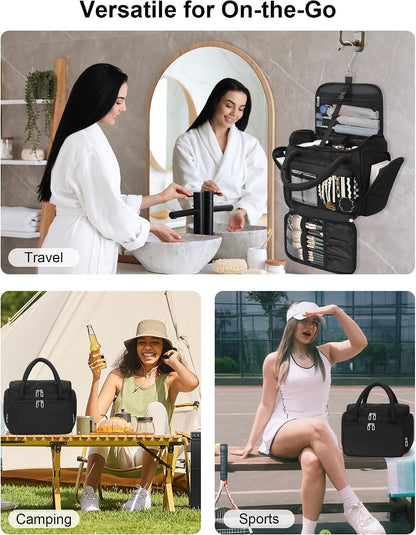 Travel Toiletry Bag for Women - Large Wide-Open Makeup Bag with Compartments, Lightweight Cosmetic Bag with Adjustable Dividers, Puffy Visible Toiletry Organizer for Full-Sized Container