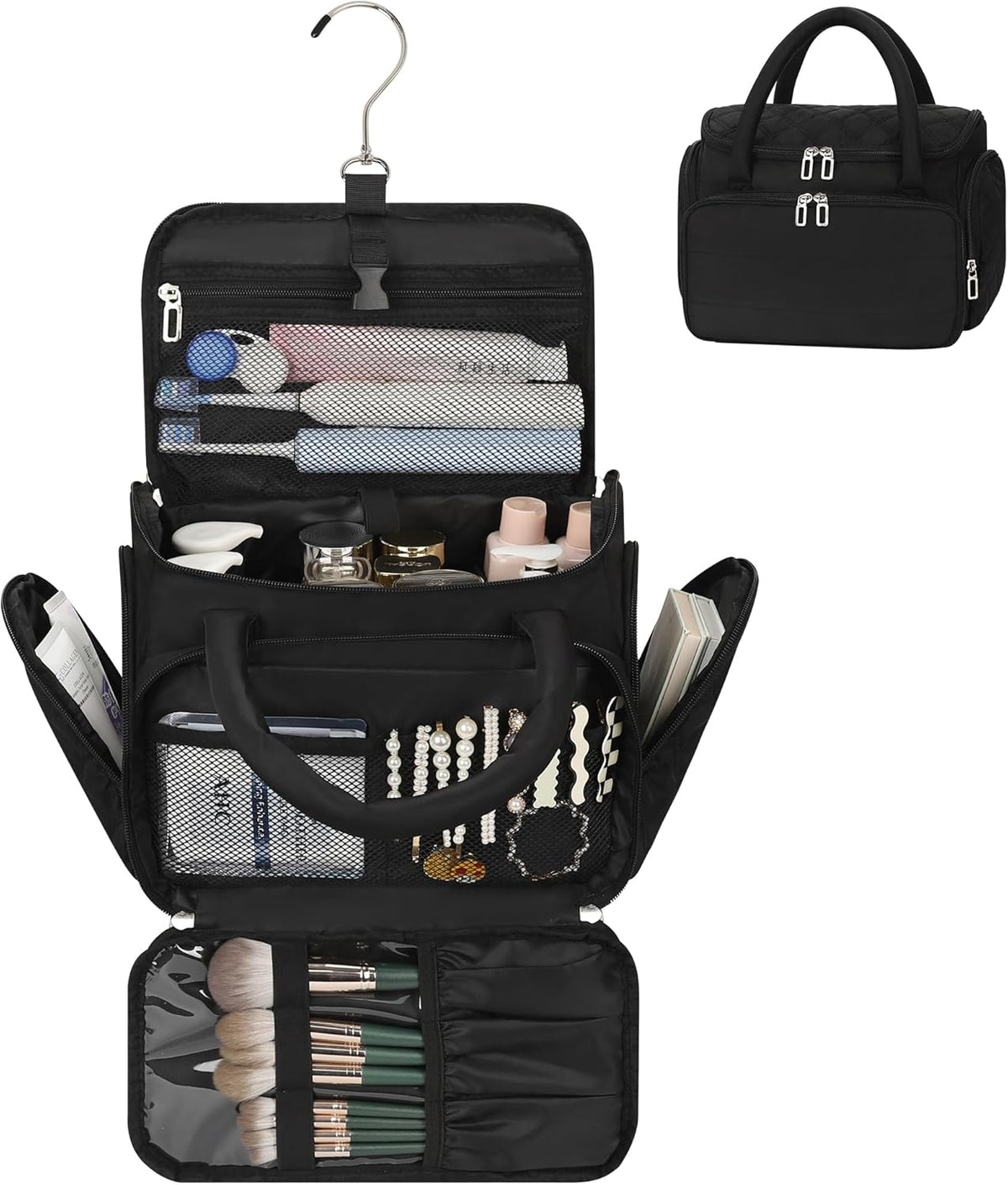 Travel Toiletry Bag for Women - Large Wide-Open Makeup Bag with Compartments, Lightweight Cosmetic Bag with Adjustable Dividers, Puffy Visible Toiletry Organizer for Full-Sized Container