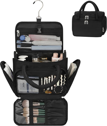 Travel Toiletry Bag for Women - Large Wide-Open Makeup Bag with Compartments, Lightweight Cosmetic Bag with Adjustable Dividers, Puffy Visible Toiletry Organizer for Full-Sized Container