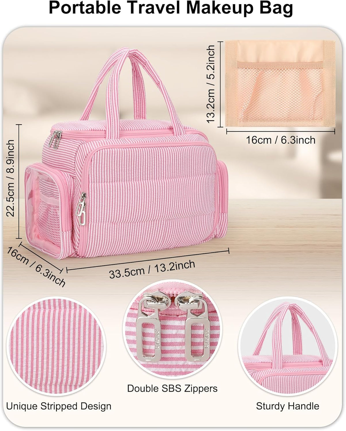Travel Toiletry Bag for Women - Large Wide-Open Makeup Bag with Compartments, Lightweight Cosmetic Bag with Adjustable Dividers, Puffy Visible Toiletry Organizer for Full-Sized Container